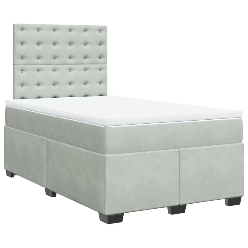 Pat continental cu saltea, gri deschis, 120x200 cm, catifea