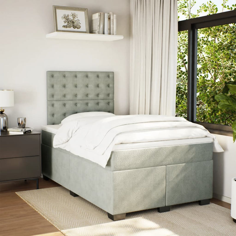 Pat continental cu saltea, gri deschis, 120x200 cm, catifea