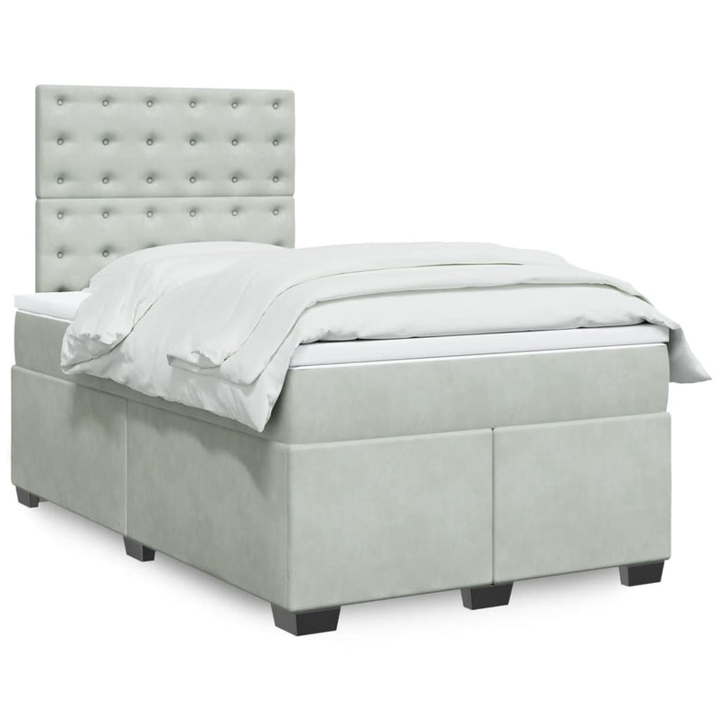 Pat continental cu saltea, gri deschis, 120x200 cm, catifea