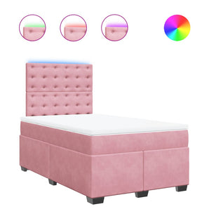 Pat box spring cu saltea, roz, 120x200 cm, catifea