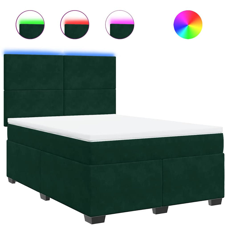Pat box spring cu saltea, verde închis, 140x190 cm, catifea