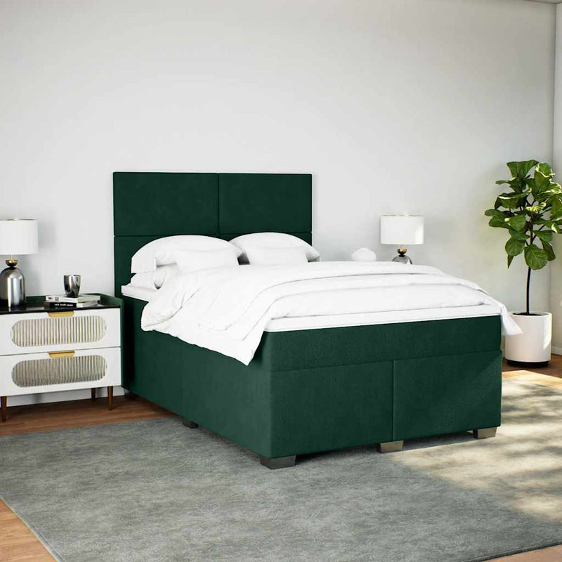 Pat box spring cu saltea, verde închis, 140x190 cm, catifea