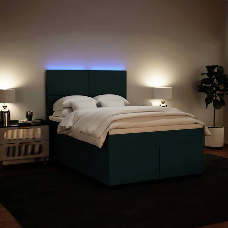 Pat box spring cu saltea, verde închis, 140x190 cm, catifea