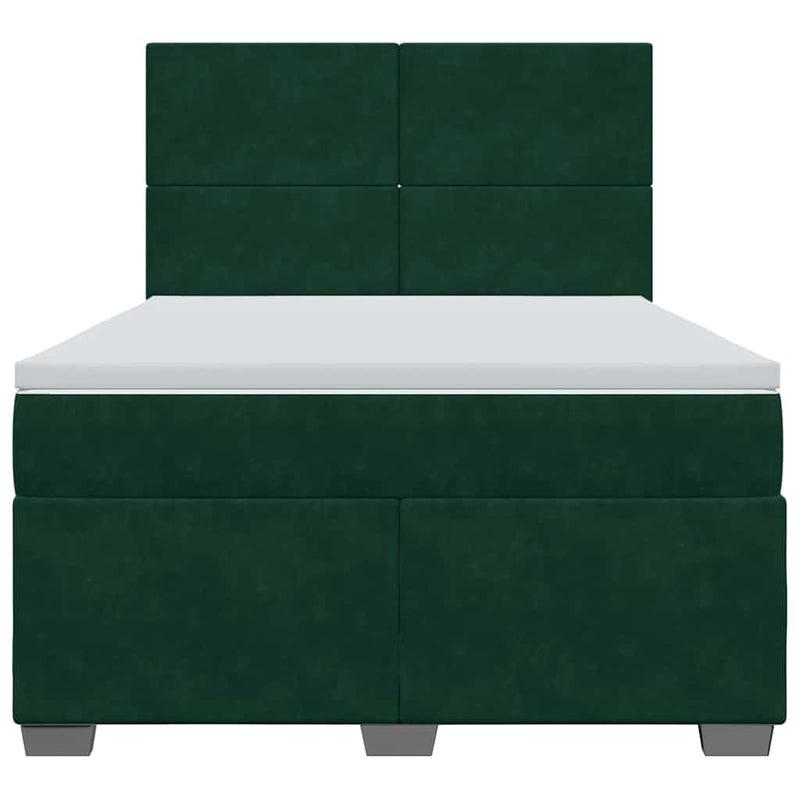 Pat box spring cu saltea, verde închis, 140x190 cm, catifea