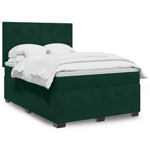 Pat box spring cu saltea, verde închis, 140x190 cm, catifea