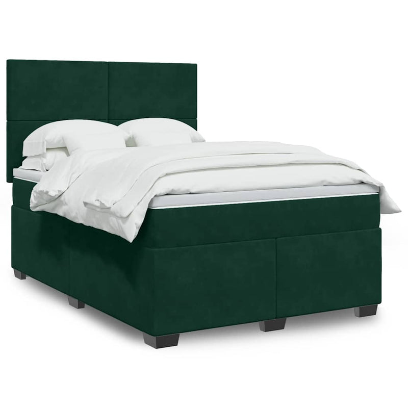 Pat box spring cu saltea, verde închis, 140x190 cm, catifea