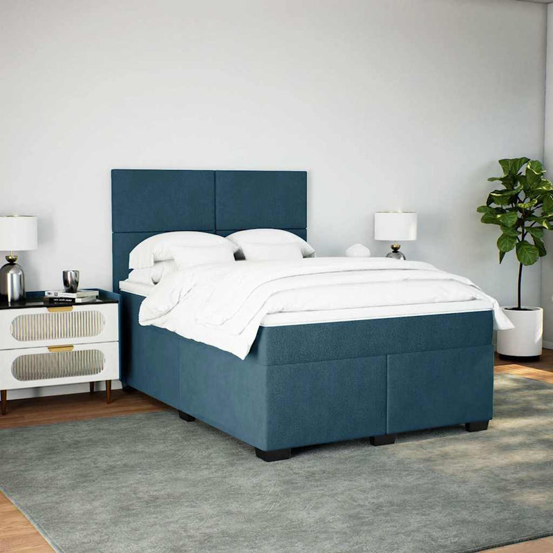 Pat box spring cu saltea, albastru, 140x190 cm, catifea