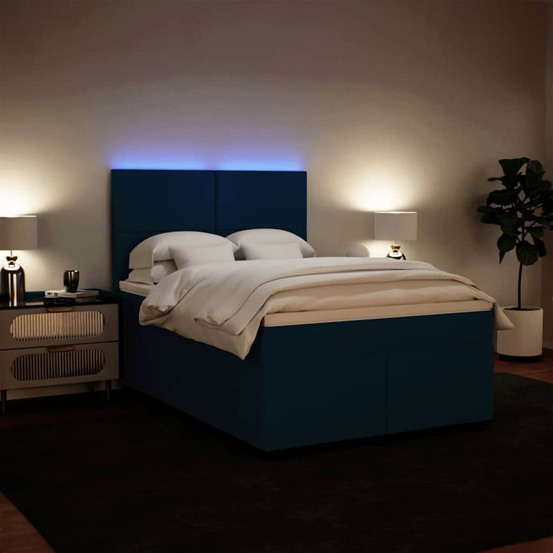 Pat box spring cu saltea, albastru, 140x190 cm, catifea