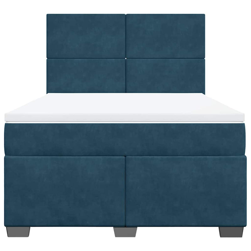Pat box spring cu saltea, albastru, 140x190 cm, catifea