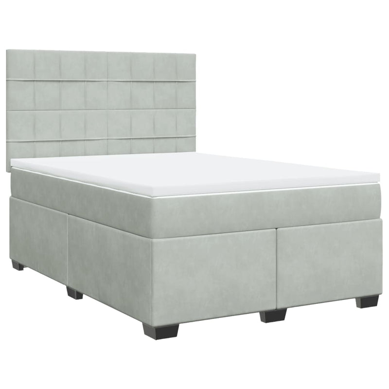 Pat box spring cu saltea, gri deschis, 140x190 cm, catifea