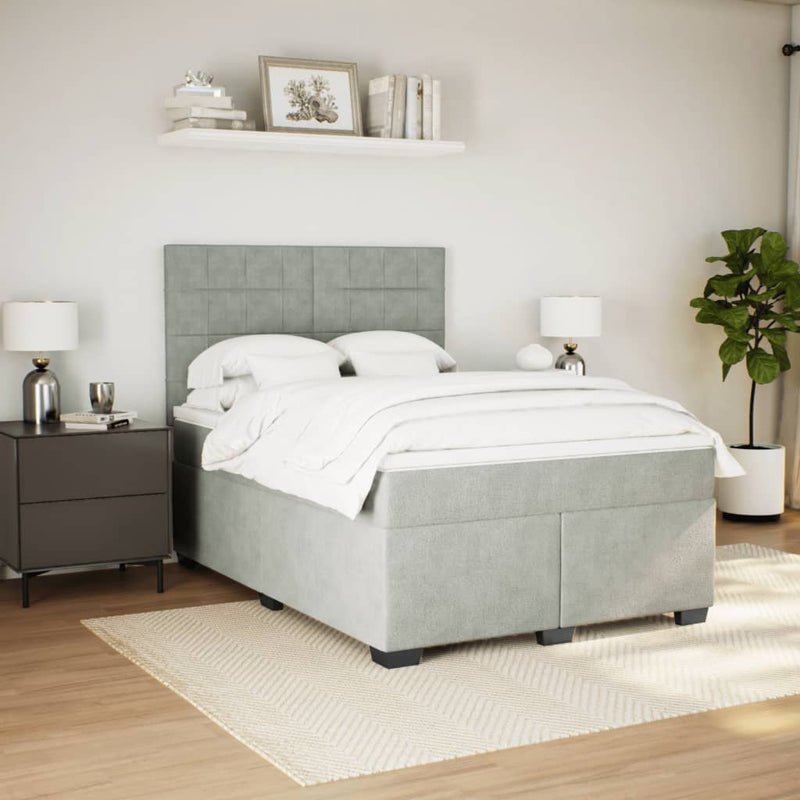 Pat box spring cu saltea, gri deschis, 140x190 cm, catifea