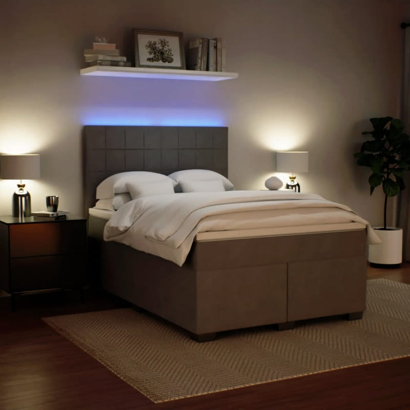 Pat box spring cu saltea, gri deschis, 140x190 cm, catifea