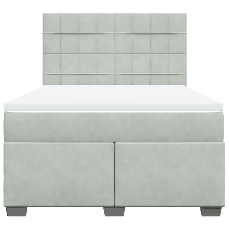 Pat box spring cu saltea, gri deschis, 140x190 cm, catifea