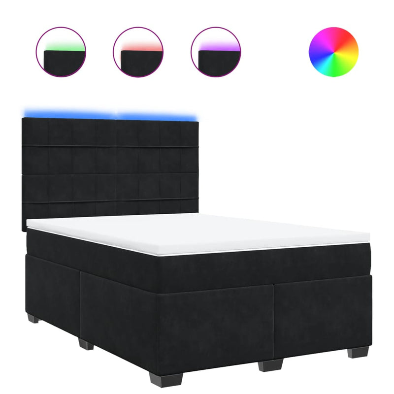 Pat box spring cu saltea, negru, 140x190 cm, catifea