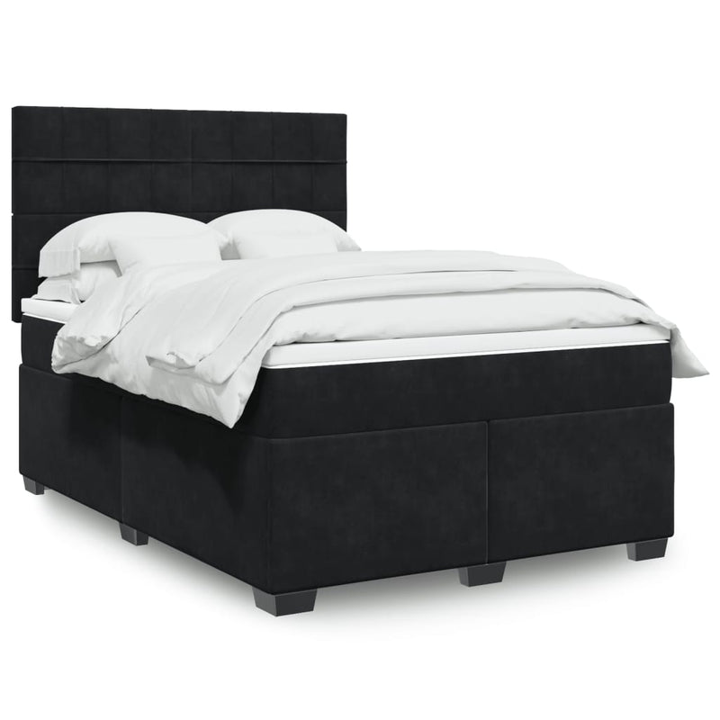 Pat box spring cu saltea, negru, 140x190 cm, catifea