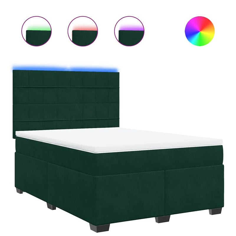 Pat box spring cu saltea, verde închis, 140x190 cm, catifea