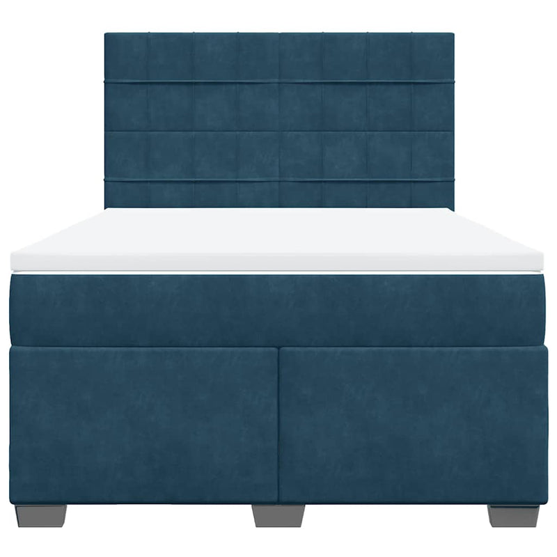 Pat box spring cu saltea, albastru, 140x190 cm, catifea
