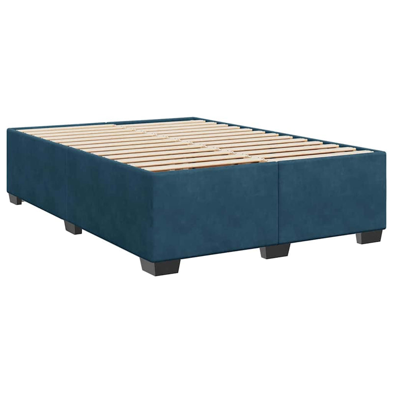 Pat box spring cu saltea, albastru, 140x190 cm, catifea