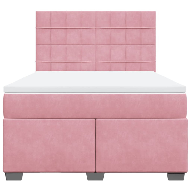Pat box spring cu saltea, roz, 140x190 cm, catifea
