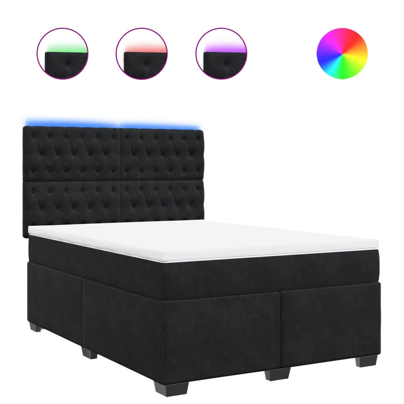Pat box spring cu saltea, negru, 140x190 cm, catifea