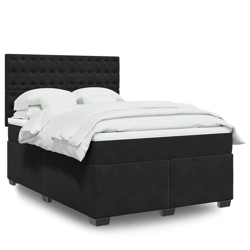 Pat box spring cu saltea, negru, 140x190 cm, catifea
