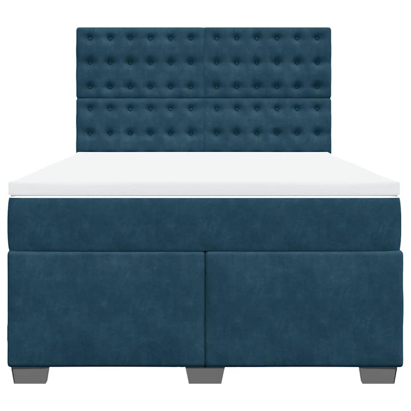 Pat box spring cu saltea, albastru, 140x190 cm, catifea