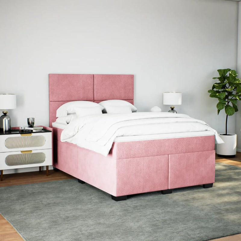 Pat box spring cu saltea, roz, 140x200 cm, catifea