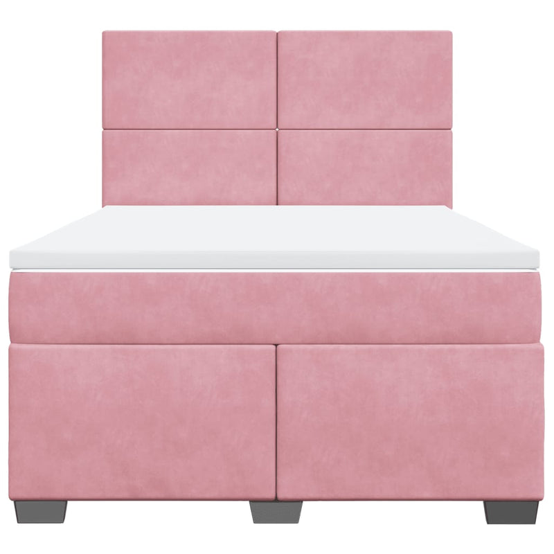 Pat box spring cu saltea, roz, 140x200 cm, catifea