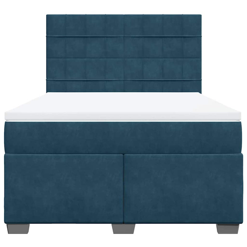 Pat box spring cu saltea, albastru, 140x200 cm, catifea