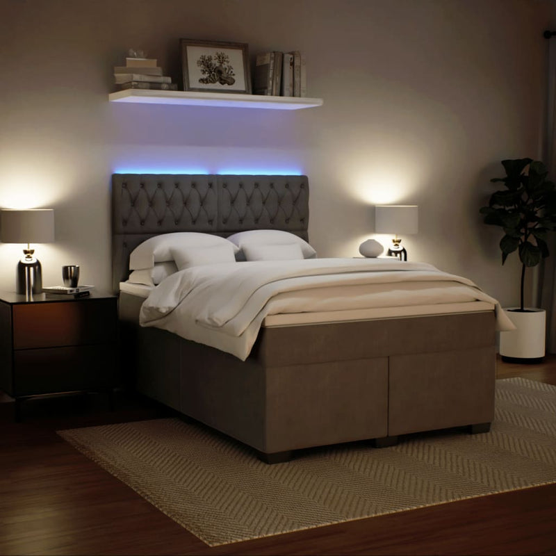 Pat box spring cu saltea, gri deschis, 140x200 cm, catifea
