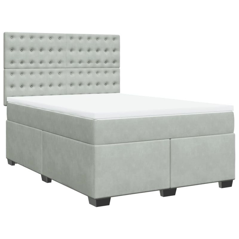 Pat box spring cu saltea, gri deschis, 140x200 cm, catifea