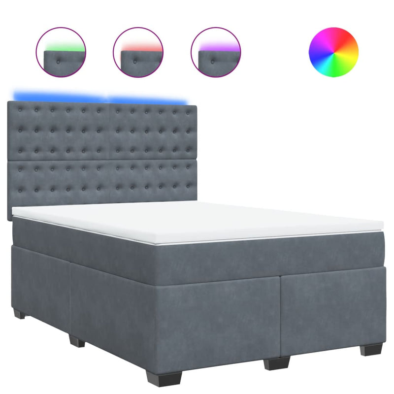 Pat box spring cu saltea, gri închis, 140x200 cm, catifea