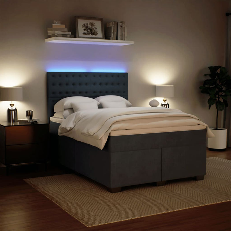 Pat box spring cu saltea, gri închis, 140x200 cm, catifea