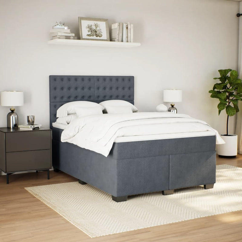 Pat box spring cu saltea, gri închis, 140x200 cm, catifea
