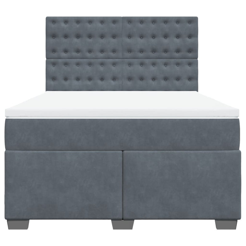 Pat box spring cu saltea, gri închis, 140x200 cm, catifea