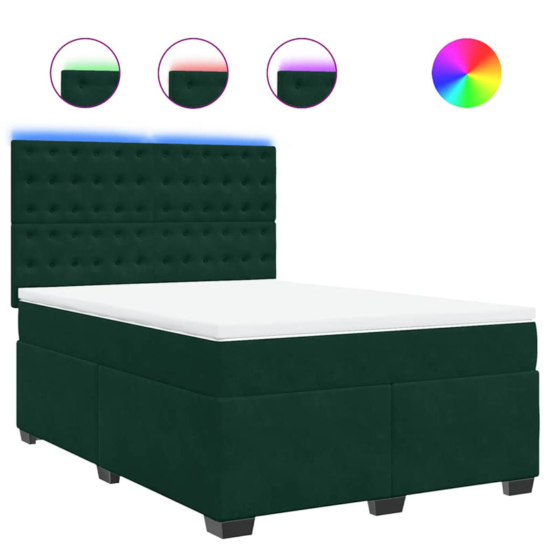Pat box spring cu saltea, verde închis, 140x200 cm, catifea