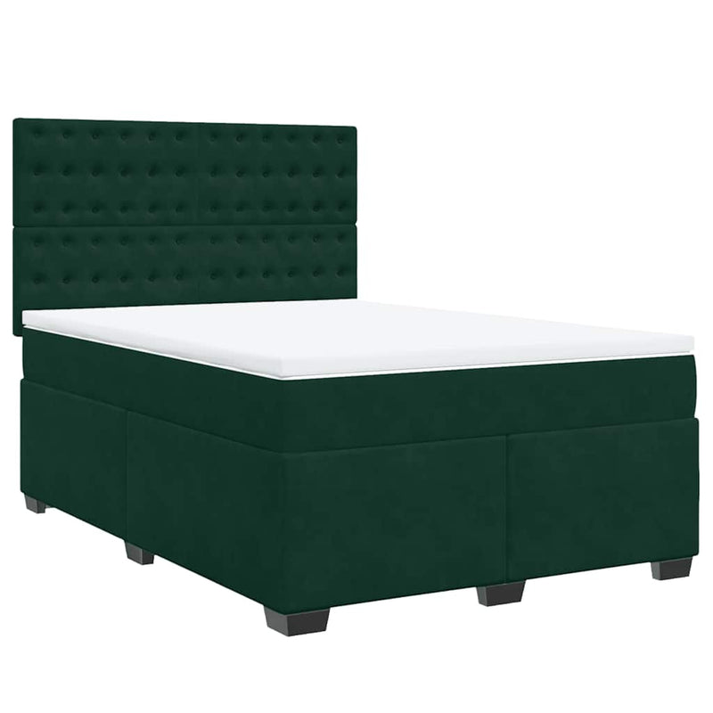Pat box spring cu saltea, verde închis, 140x200 cm, catifea