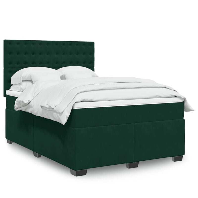 Pat box spring cu saltea, verde închis, 140x200 cm, catifea