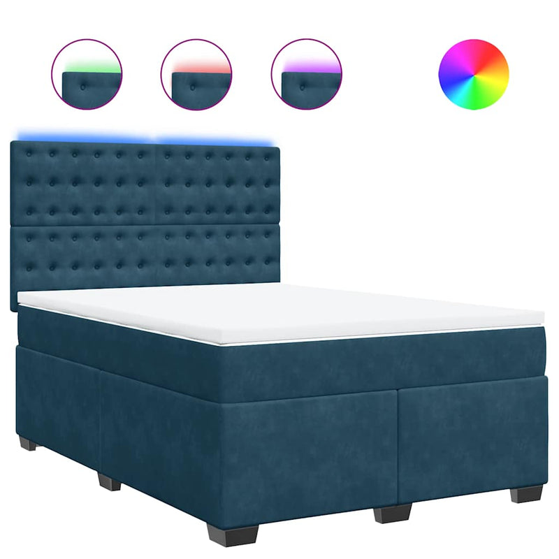 Pat box spring cu saltea, albastru, 140x200 cm, catifea
