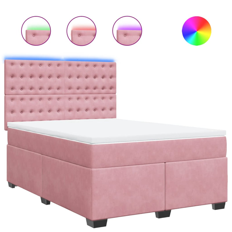 Pat box spring cu saltea, roz, 140x200 cm, catifea