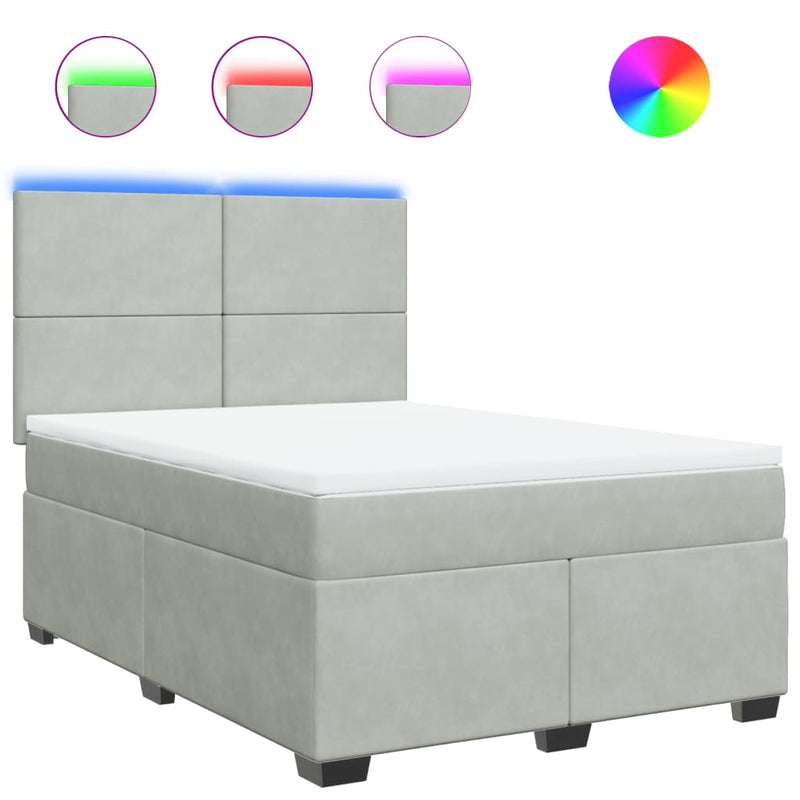 Pat box spring cu saltea, gri deschis, 160x200 cm, catifea