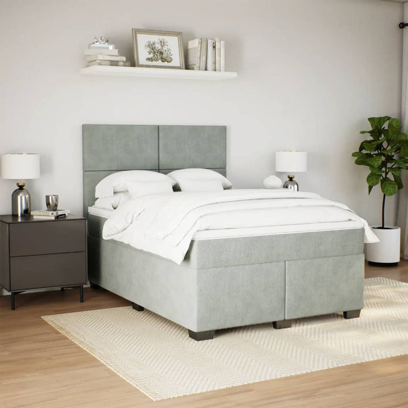 Pat box spring cu saltea, gri deschis, 160x200 cm, catifea