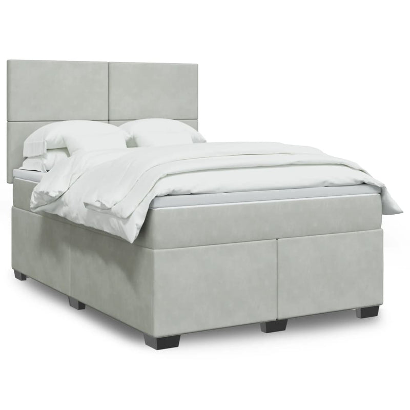 Pat box spring cu saltea, gri deschis, 160x200 cm, catifea