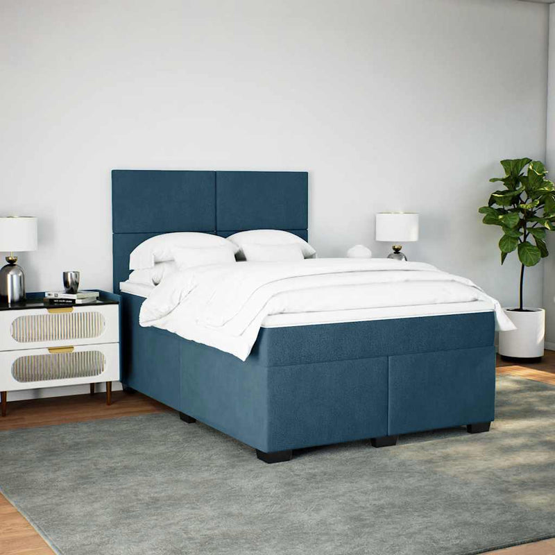 Pat box spring cu saltea, albastru, 160x200 cm, catifea