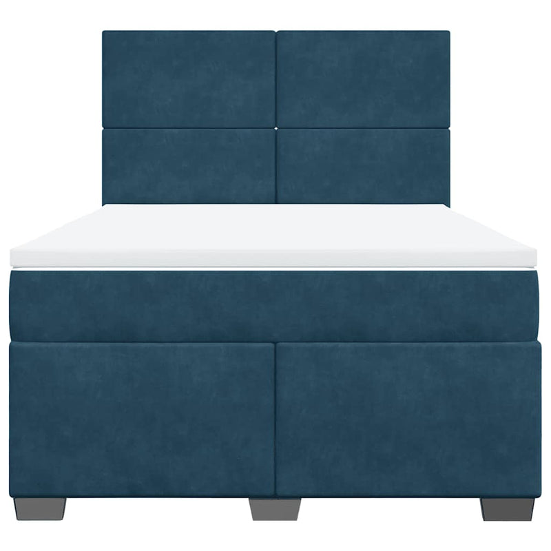 Pat box spring cu saltea, albastru, 160x200 cm, catifea