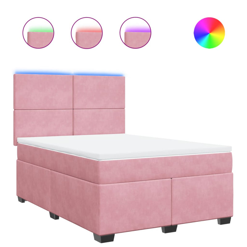 Pat box spring cu saltea, roz, 160x200 cm, catifea