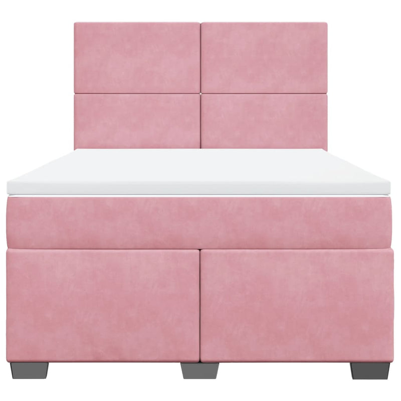 Pat box spring cu saltea, roz, 160x200 cm, catifea