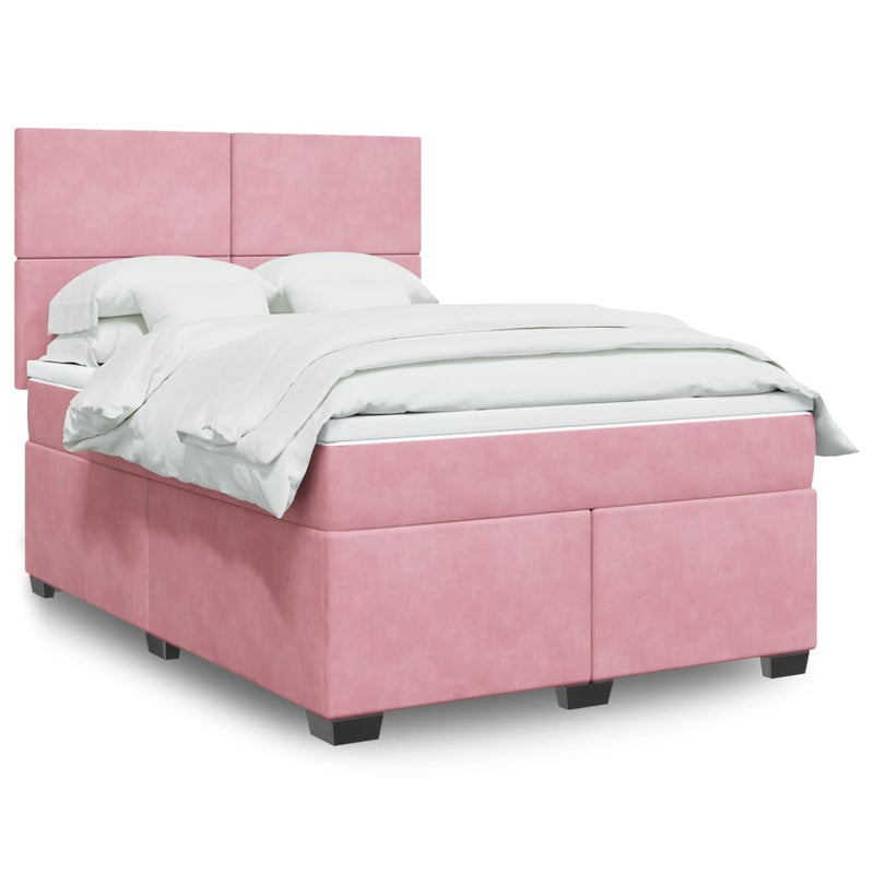 Pat box spring cu saltea, roz, 160x200 cm, catifea