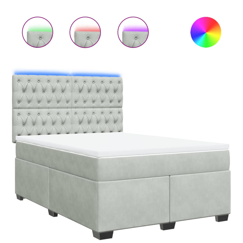 Pat box spring cu saltea, gri deschis, 160x200 cm, catifea