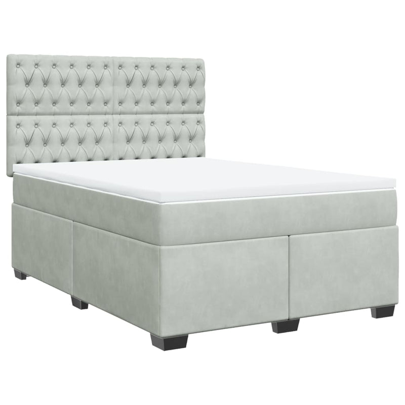 Pat box spring cu saltea, gri deschis, 160x200 cm, catifea
